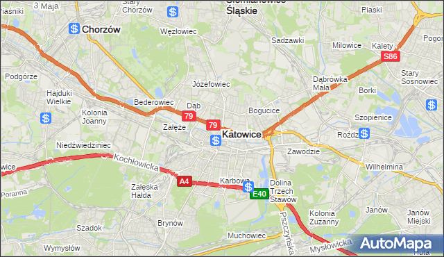 mapa Katowic, Katowice na mapie Targeo