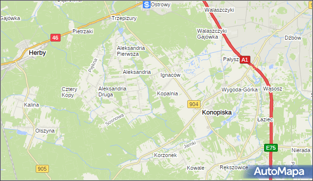 mapa Kopalnia gmina Konopiska, Kopalnia gmina Konopiska na mapie Targeo