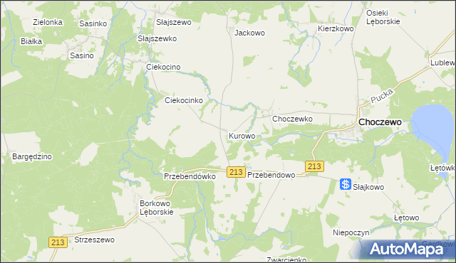 mapa Kurowo gmina Choczewo, Kurowo gmina Choczewo na mapie Targeo