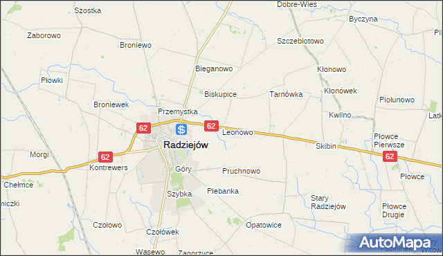 mapa Leonowo gmina Radziejów, Leonowo gmina Radziejów na mapie Targeo