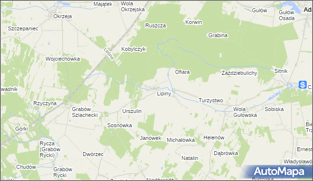mapa Lipiny gmina Adamów, Lipiny gmina Adamów na mapie Targeo
