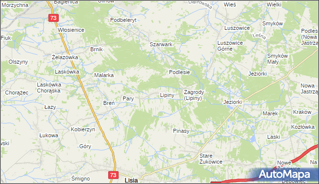 mapa Lipiny gmina Dąbrowa Tarnowska, Lipiny gmina Dąbrowa Tarnowska na mapie Targeo