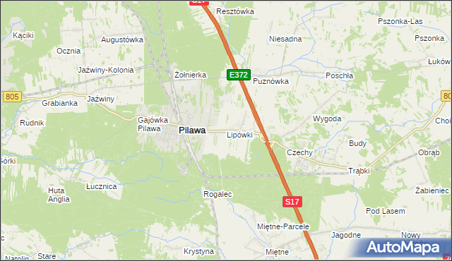 mapa Lipówki gmina Pilawa, Lipówki gmina Pilawa na mapie Targeo