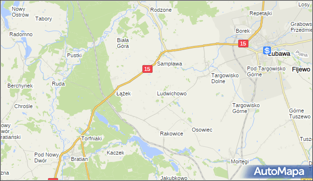 mapa Ludwichowo gmina Lubawa, Ludwichowo gmina Lubawa na mapie Targeo