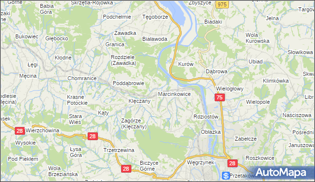 mapa Marcinkowice gmina Chełmiec, Marcinkowice gmina Chełmiec na mapie Targeo