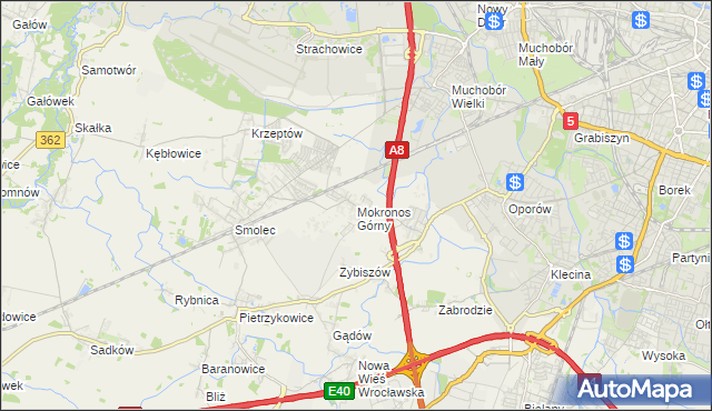 mapa Mokronos Górny, Mokronos Górny na mapie Targeo