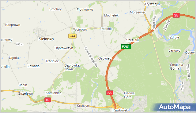 mapa Osówiec gmina Sicienko, Osówiec gmina Sicienko na mapie Targeo