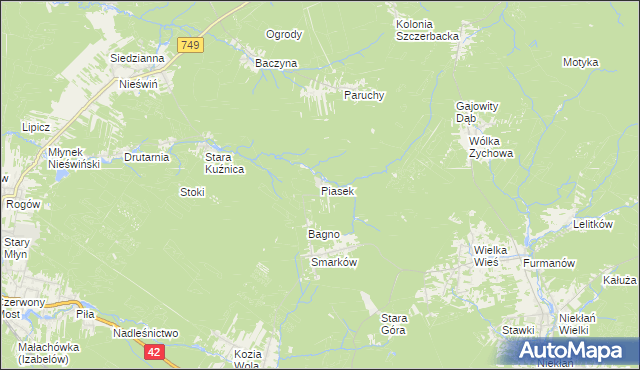 mapa Piasek gmina Stąporków, Piasek gmina Stąporków na mapie Targeo