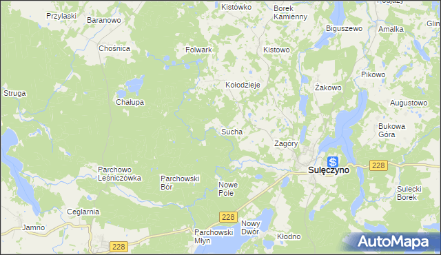 mapa Sucha gmina Sulęczyno, Sucha gmina Sulęczyno na mapie Targeo