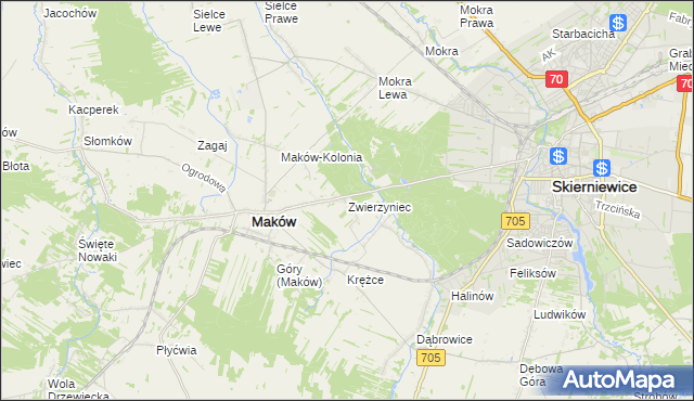 mapa Zwierzyniec gmina Maków, Zwierzyniec gmina Maków na mapie Targeo