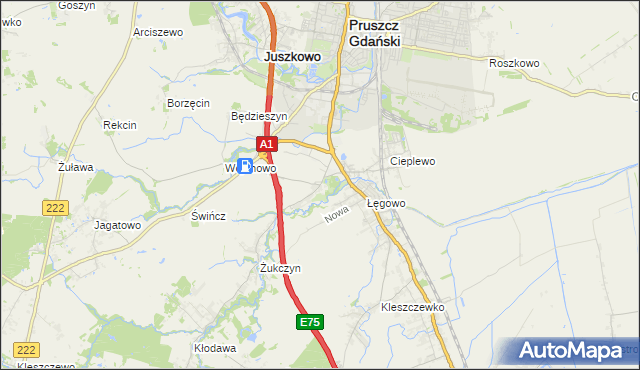 mapa Rusocin gmina Pruszcz Gdański, Rusocin gmina Pruszcz Gdański na mapie Targeo