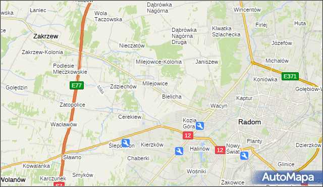 mapa Bielicha, Bielicha na mapie Targeo