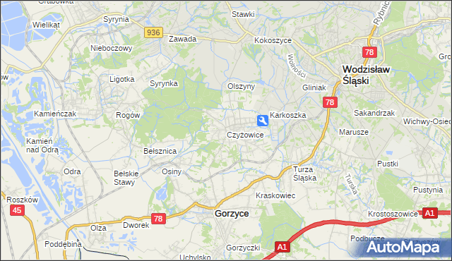 mapa Czyżowice gmina Gorzyce, Czyżowice gmina Gorzyce na mapie Targeo