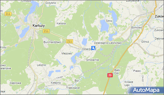 mapa Dzierżążno gmina Kartuzy, Dzierżążno gmina Kartuzy na mapie Targeo