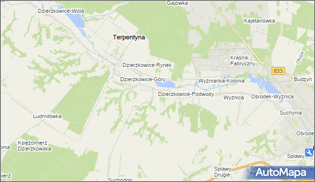 mapa Dzierzkowice-Podwody, Dzierzkowice-Podwody na mapie Targeo