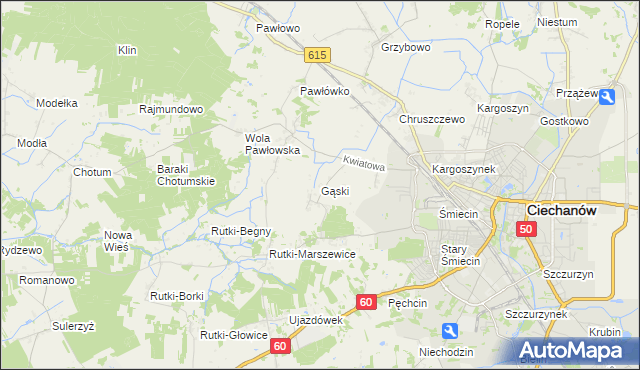 mapa Gąski gmina Ciechanów, Gąski gmina Ciechanów na mapie Targeo