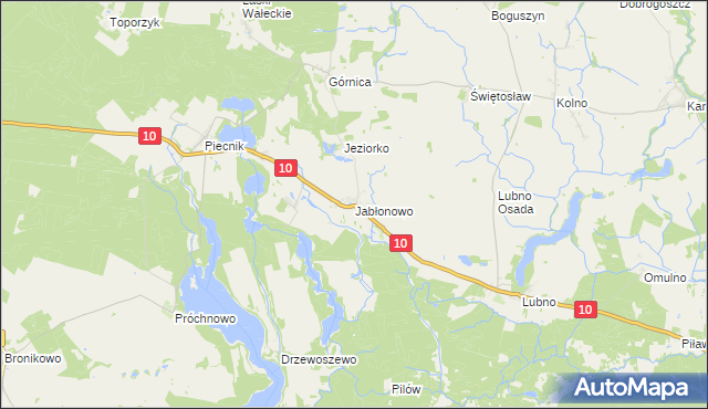 mapa Jabłonowo gmina Mirosławiec, Jabłonowo gmina Mirosławiec na mapie Targeo