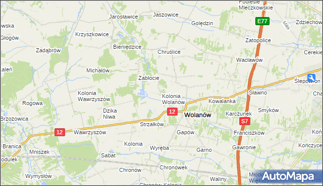 mapa Kolonia Wolanów, Kolonia Wolanów na mapie Targeo