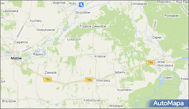 mapa Krasice gmina Mstów, Krasice gmina Mstów na mapie Targeo