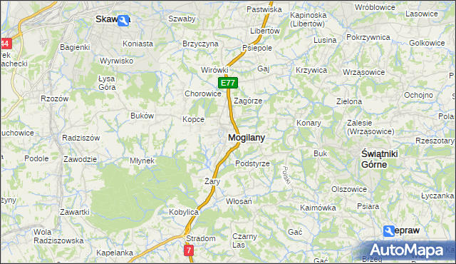 mapa Mogilany, Mogilany na mapie Targeo