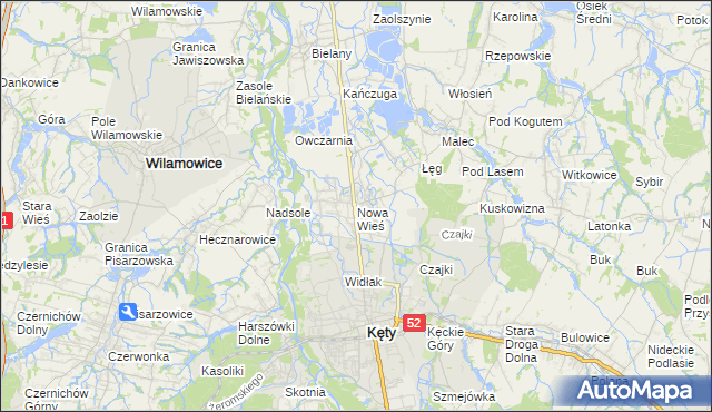 mapa Nowa Wieś gmina Kęty, Nowa Wieś gmina Kęty na mapie Targeo