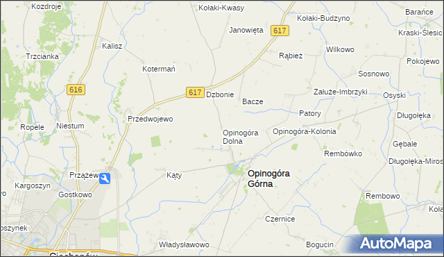 mapa Opinogóra Dolna, Opinogóra Dolna na mapie Targeo