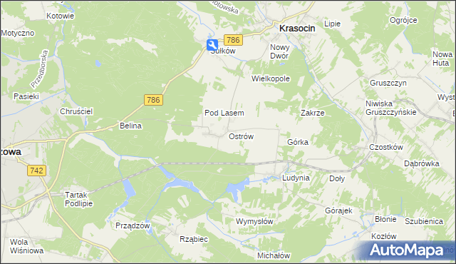 mapa Ostrów gmina Krasocin, Ostrów gmina Krasocin na mapie Targeo