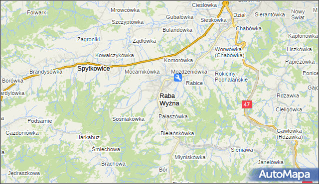 mapa Raba Wyżna, Raba Wyżna na mapie Targeo