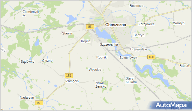 mapa Rudniki gmina Choszczno, Rudniki gmina Choszczno na mapie Targeo