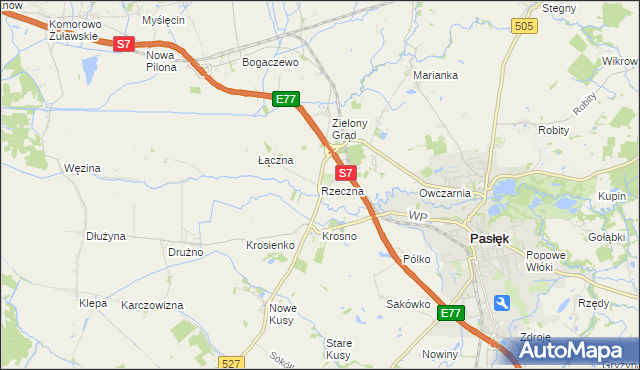 mapa Rzeczna, Rzeczna na mapie Targeo