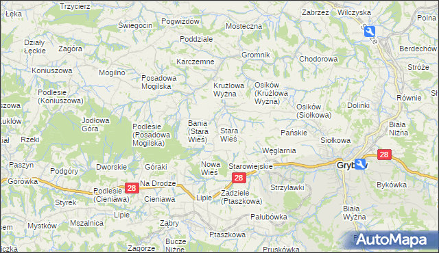 mapa Stara Wieś gmina Grybów, Stara Wieś gmina Grybów na mapie Targeo