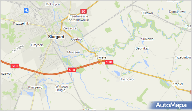 mapa Święte gmina Stargard, Święte gmina Stargard na mapie Targeo