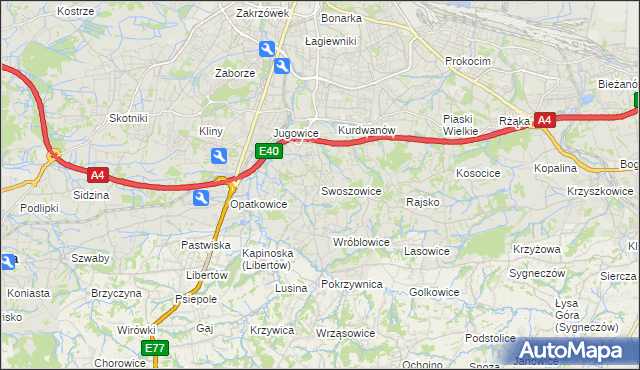 mapa Swoszowice gmina Kraków, Swoszowice gmina Kraków na mapie Targeo