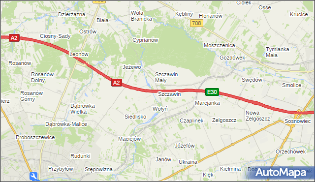 mapa Szczawin gmina Zgierz, Szczawin gmina Zgierz na mapie Targeo