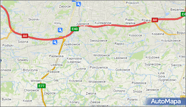 mapa Wróblowice gmina Kraków, Wróblowice gmina Kraków na mapie Targeo