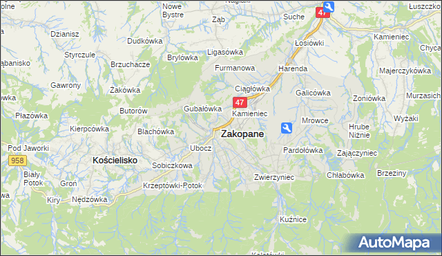 mapa Zakopanego, Zakopane na mapie Targeo