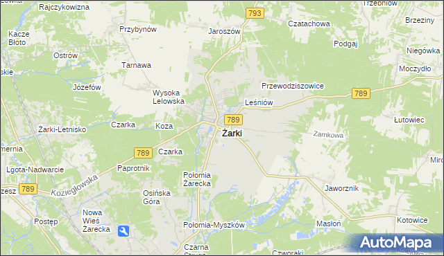 mapa Żarki powiat myszkowski, Żarki powiat myszkowski na mapie Targeo