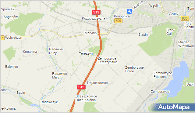 mapa Zemborzyce Tereszyńskie, Zemborzyce Tereszyńskie na mapie Targeo