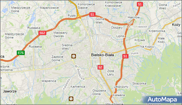 mapa Bielsko-Białej, Bielsko-Biała na mapie Targeo