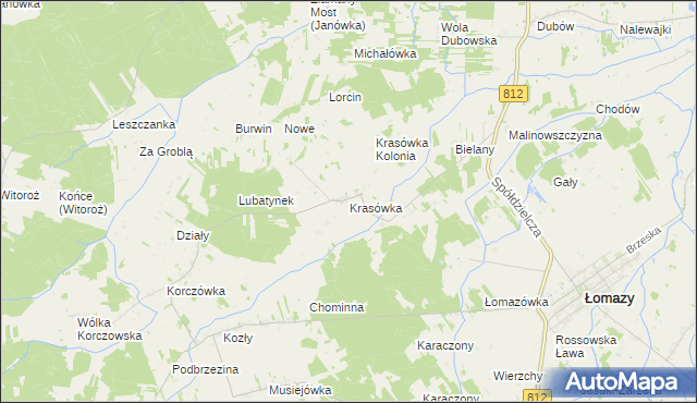 mapa Krasówka gmina Łomazy, Krasówka gmina Łomazy na mapie Targeo