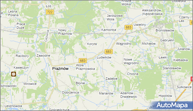 mapa Ludwików gmina Prażmów, Ludwików gmina Prażmów na mapie Targeo