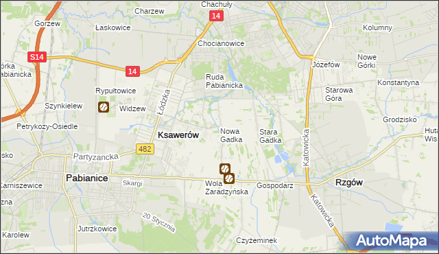 mapa Nowa Gadka gmina Ksawerów, Nowa Gadka gmina Ksawerów na mapie Targeo