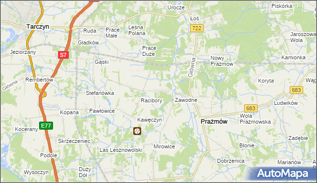 mapa Nowe Racibory gmina Tarczyn, Nowe Racibory gmina Tarczyn na mapie Targeo