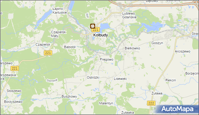 mapa Pręgowo gmina Kolbudy, Pręgowo gmina Kolbudy na mapie Targeo