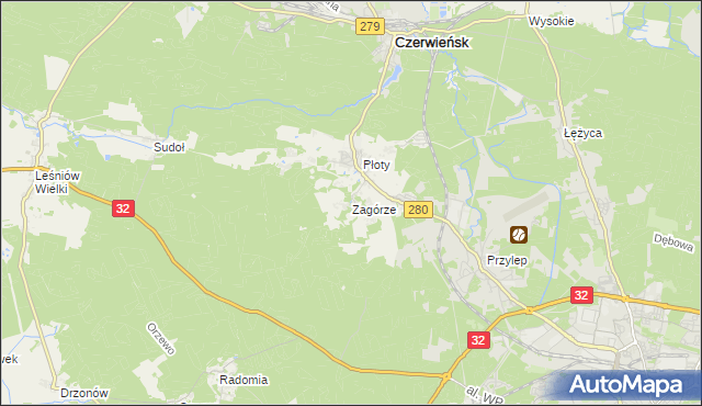 mapa Zagórze gmina Czerwieńsk, Zagórze gmina Czerwieńsk na mapie Targeo