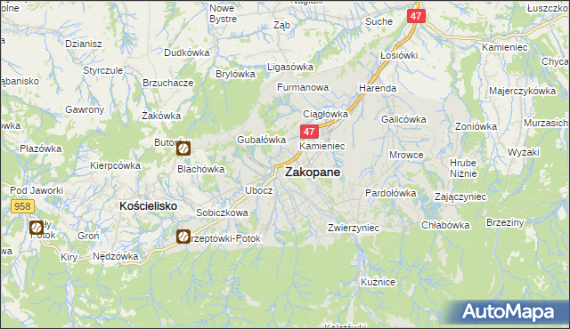 mapa Zakopanego, Zakopane na mapie Targeo