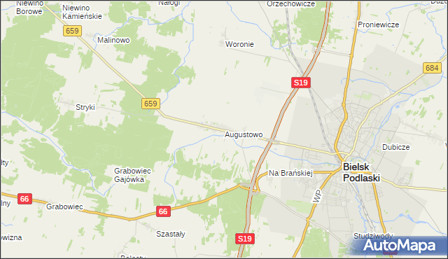 mapa Augustowo gmina Bielsk Podlaski, Augustowo gmina Bielsk Podlaski na mapie Targeo