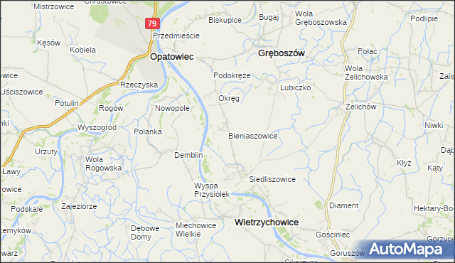 mapa Bieniaszowice, Bieniaszowice na mapie Targeo