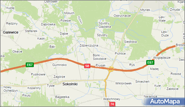 mapa Borki Sokolskie, Borki Sokolskie na mapie Targeo