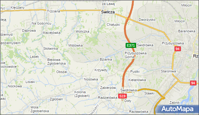 mapa Bzianka gmina Świlcza, Bzianka gmina Świlcza na mapie Targeo